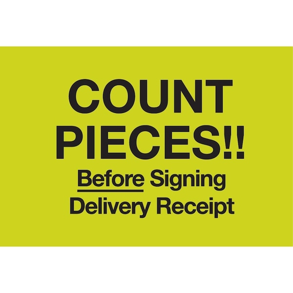 Decker Tape Products Label, DL2105 , COUNT PIECES BEFORE SIGNING , 3" X 5" DL2105 - main